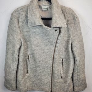 Ganni grey wool boucle moto jacket